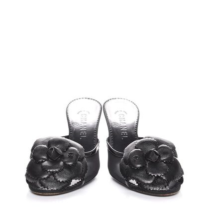 Chanel Lambskin Mesh Camellia Mules 38 Black 6 of 12