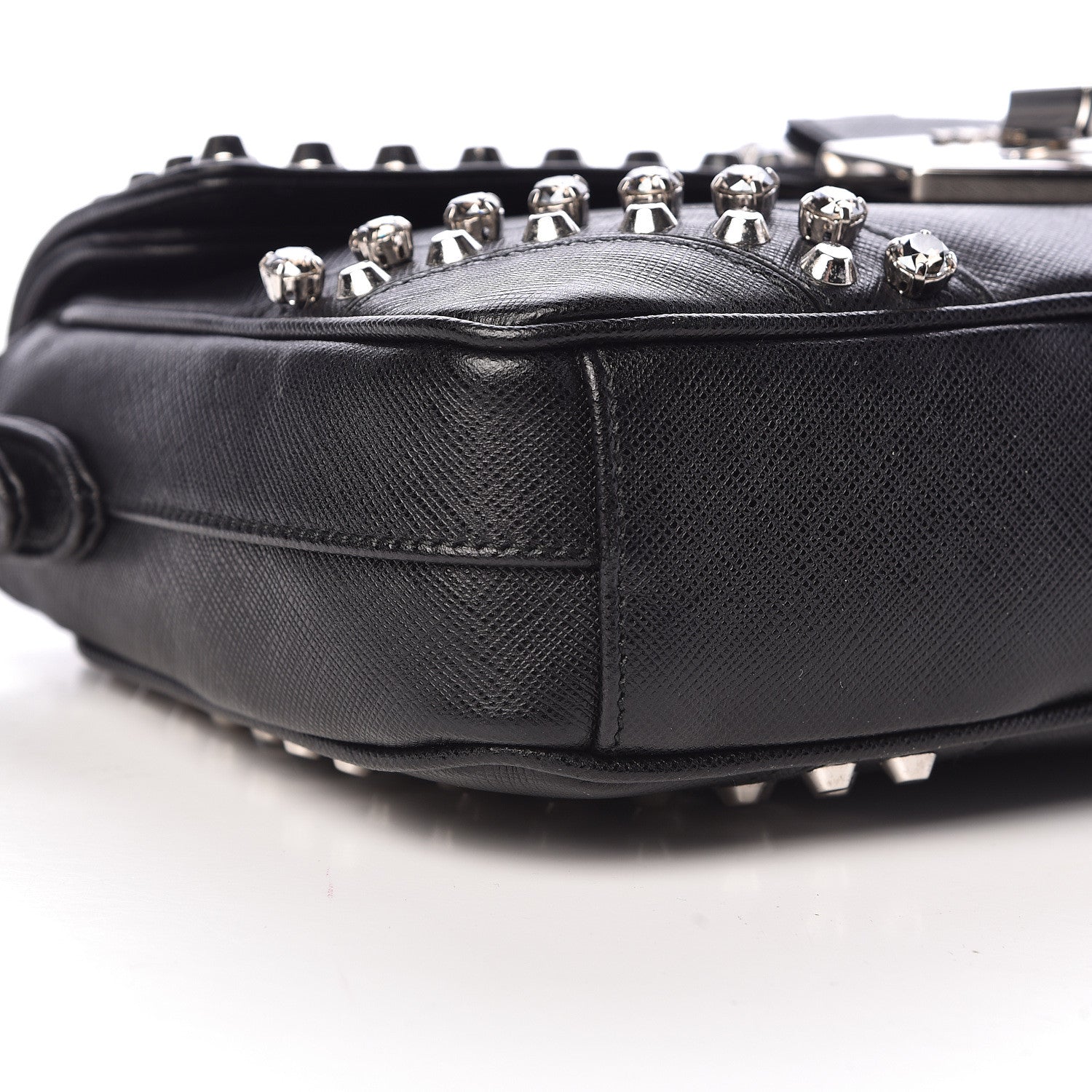 Prada Saffiano Soft Crystal Embellished Shoulder Bag Black 9 of 11