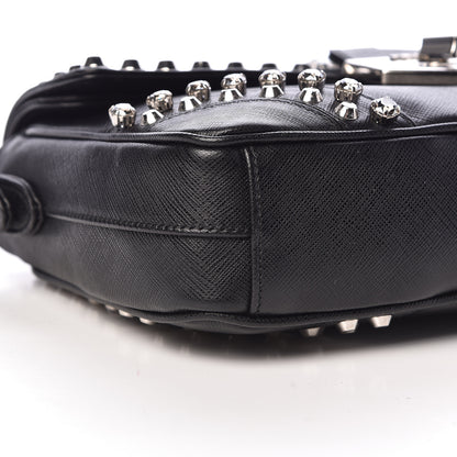 Prada Saffiano Soft Crystal Embellished Shoulder Bag Black 9 of 11
