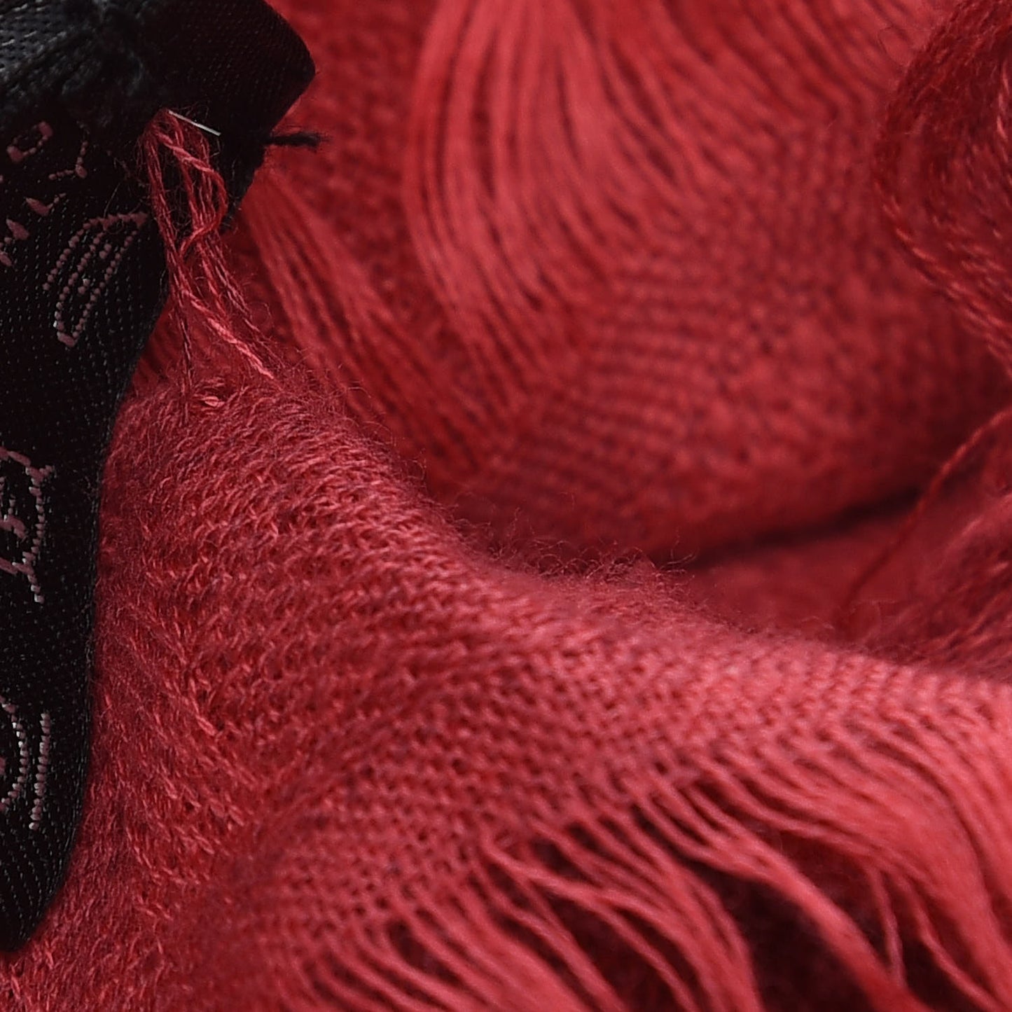 Wool Silk Fringe Monogram Diamanti Shawl Scarf Red
