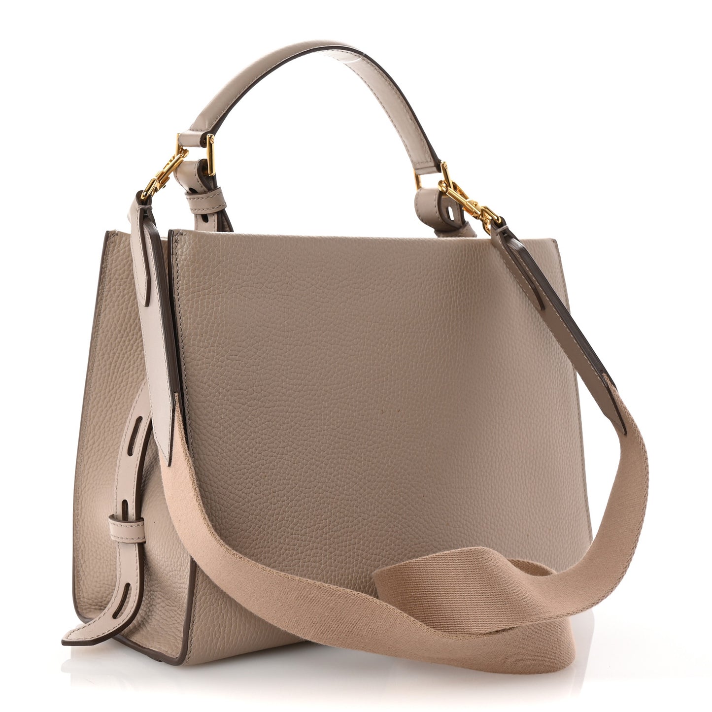 Calfskin T Twist Top Handle Bag Beige