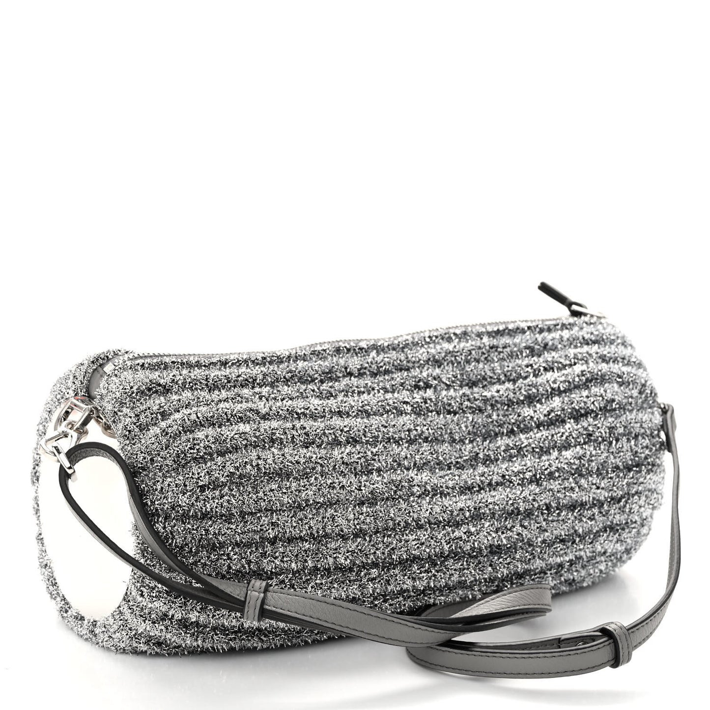 Metallic Lurex Pleated Bracelet Pouch Shoulder Bag Silver