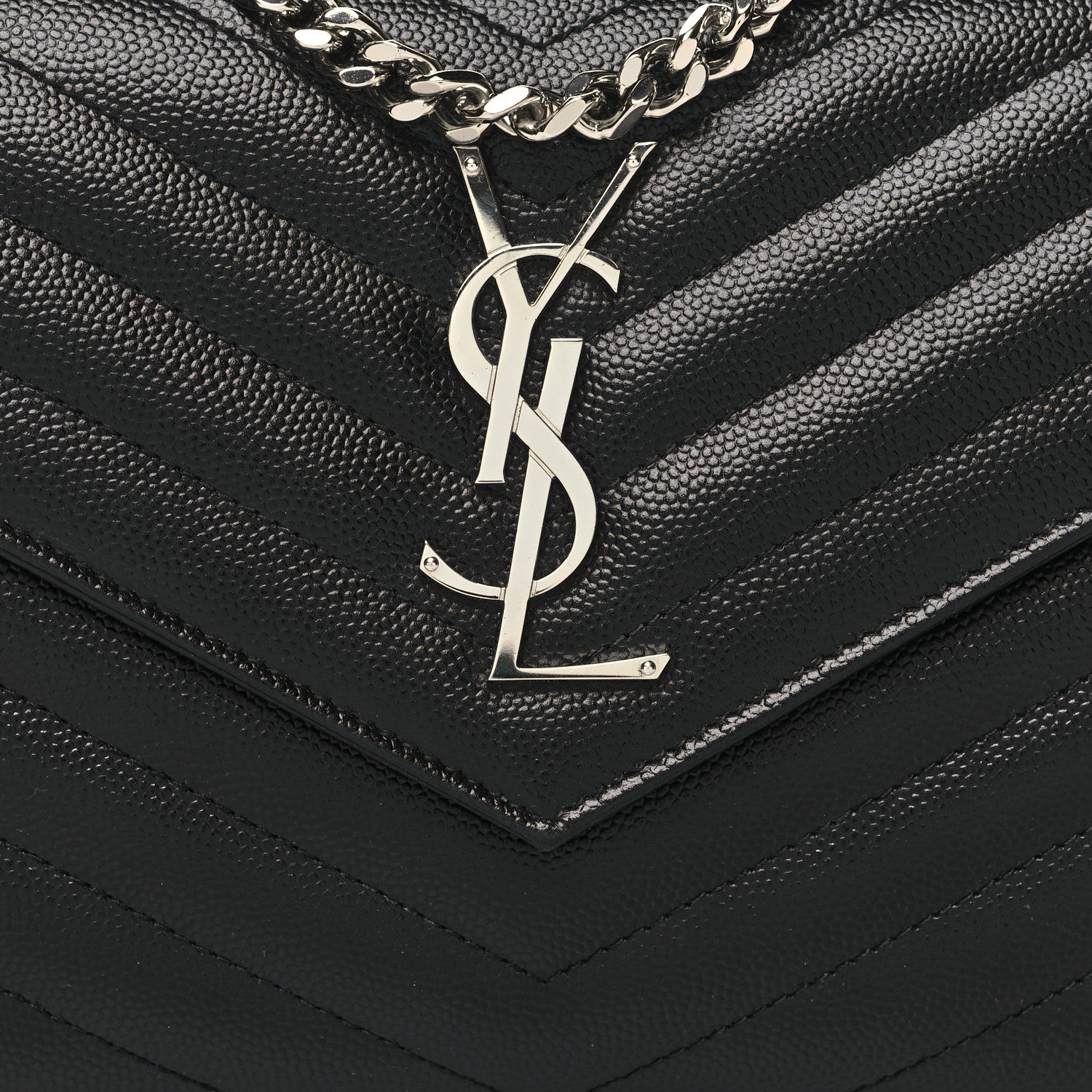 Saint Laurent Grain De Poudre Matelasse Chevron Monogram Chain Wallet Black 8 of 11