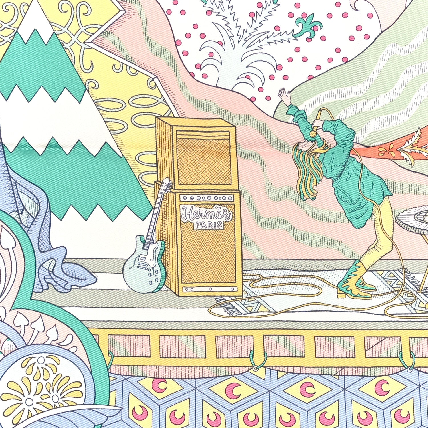Hermes Silk Le Premier Chant Scarf 90 Abricot Ciel Vert 2 of 4