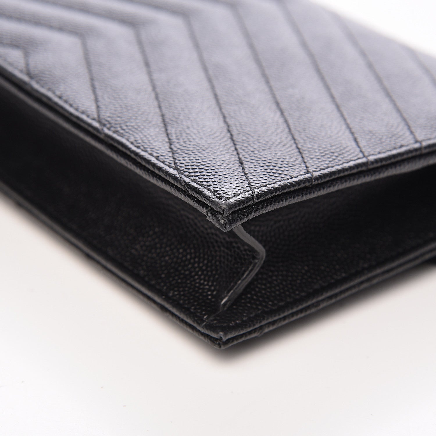 Saint Laurent Grain De Poudre Matelasse Chevron Monogram Envelope Chain Wallet Black 15 of 21