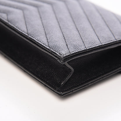 Saint Laurent Grain De Poudre Matelasse Chevron Monogram Envelope Chain Wallet Black 15 of 21