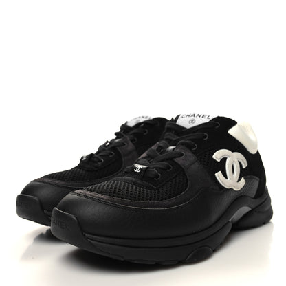 Chanel Mesh Suede Grained Calfskin Womens CC Sneakers 40.5 Black White 3 of 10
