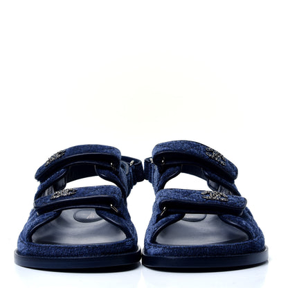 Chanel Velvet Velcro Dad Sandals 40 Blue 2 of 10