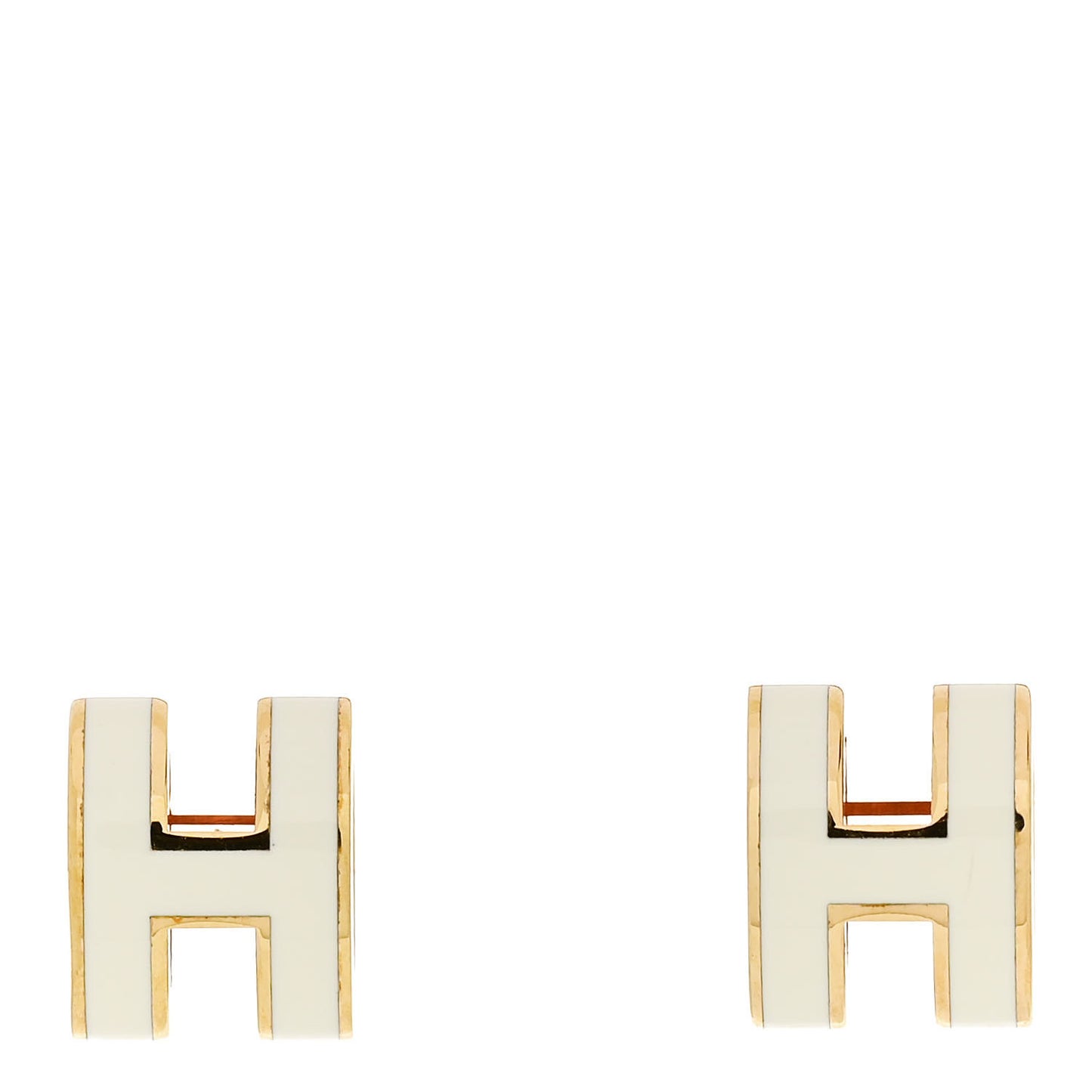 Gold Lacquered Mini Pop H Earrings White