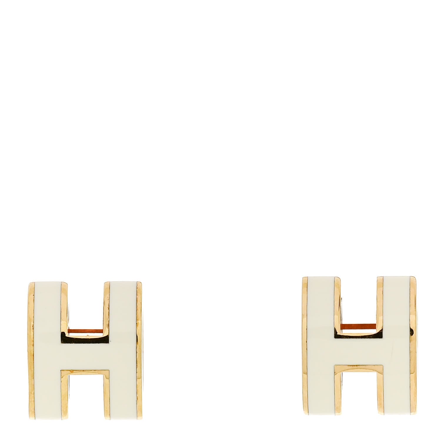 Hermes Gold Lacquered Mini Pop H Earrings White 1 of 5