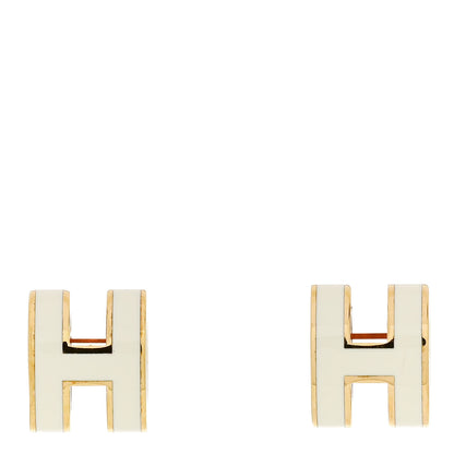 Hermes Gold Lacquered Mini Pop H Earrings White 1 of 5
