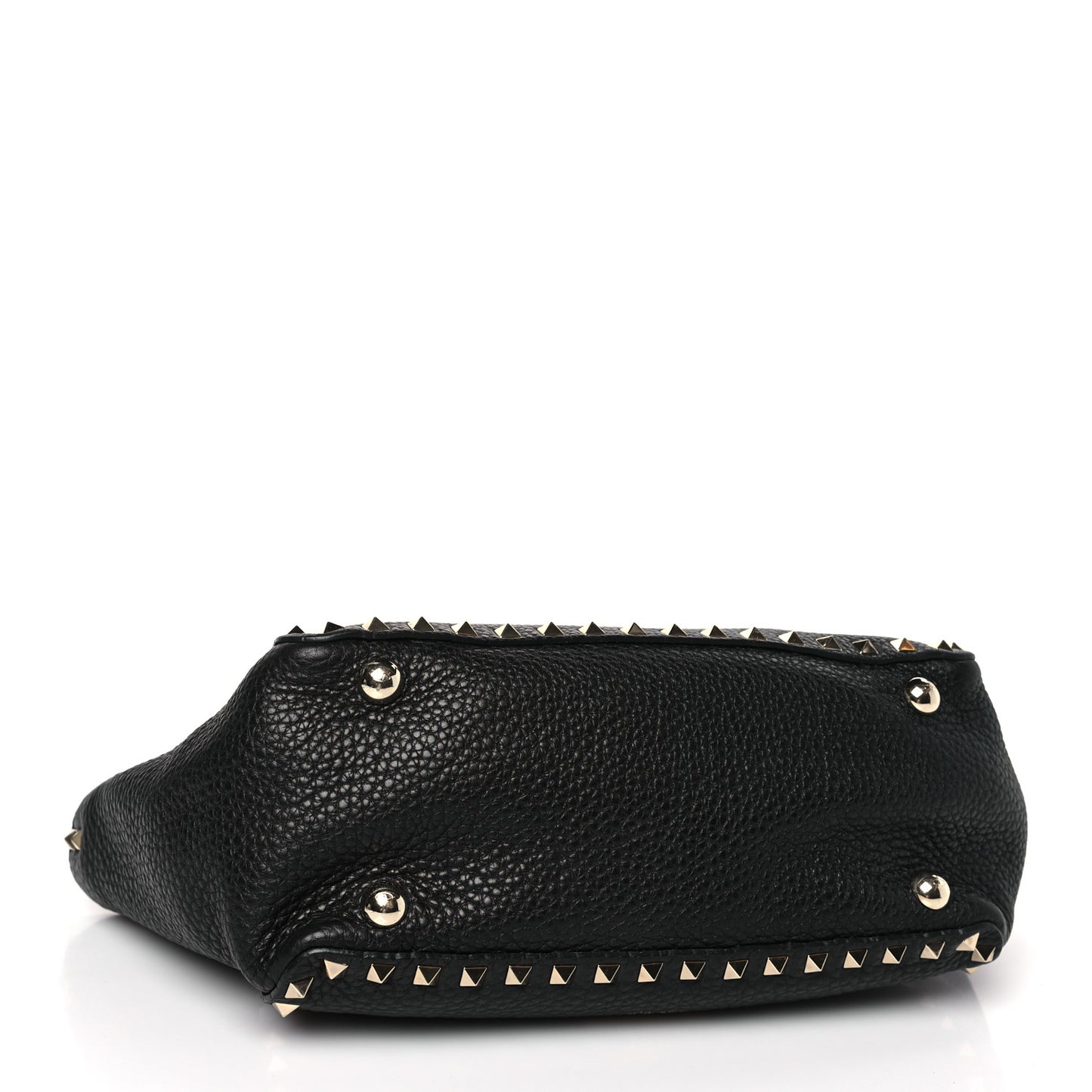 Grained Calfskin Small Rockstud Tote Black