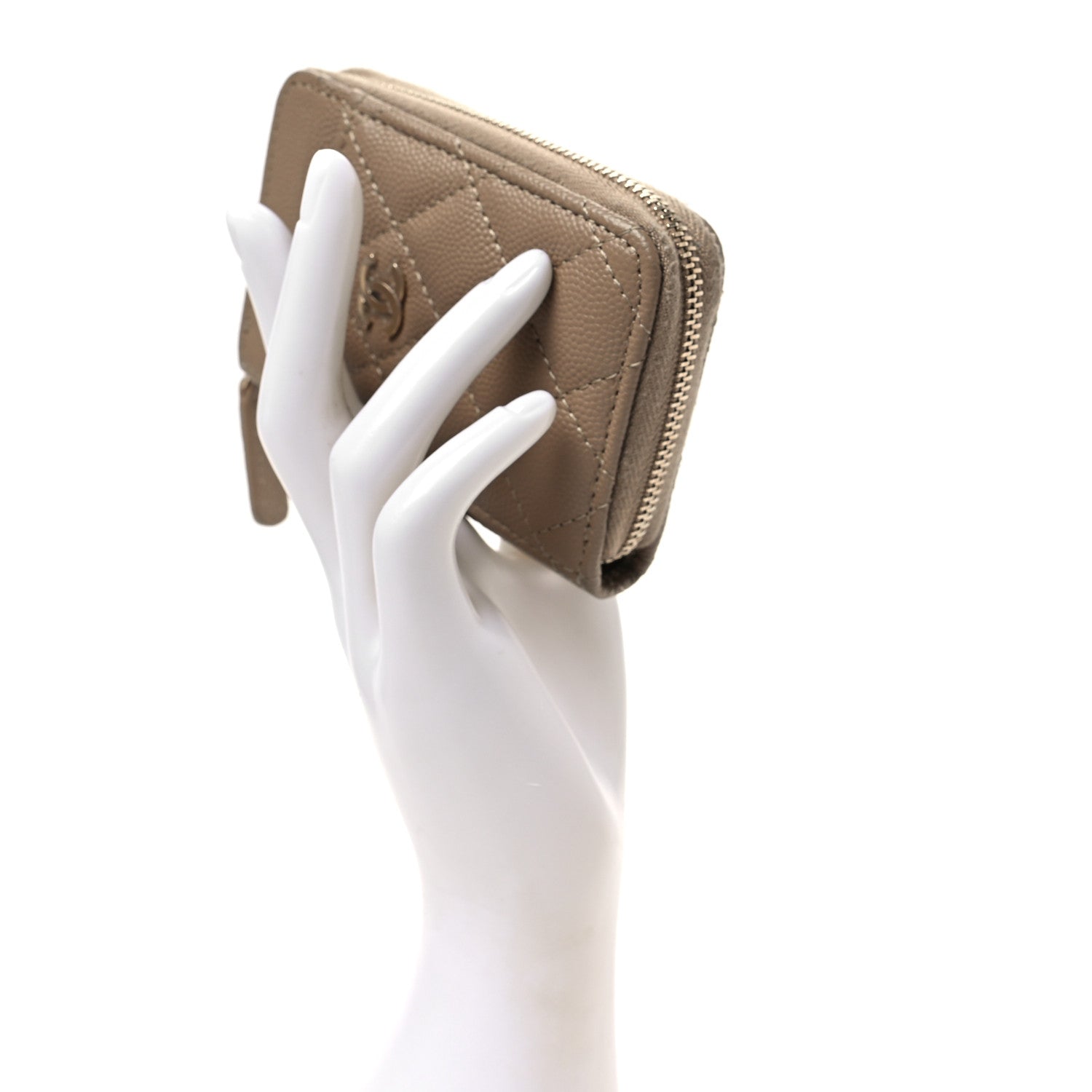 Chanel Caviar Quilted Zip Card Holder Beige 2 of 8