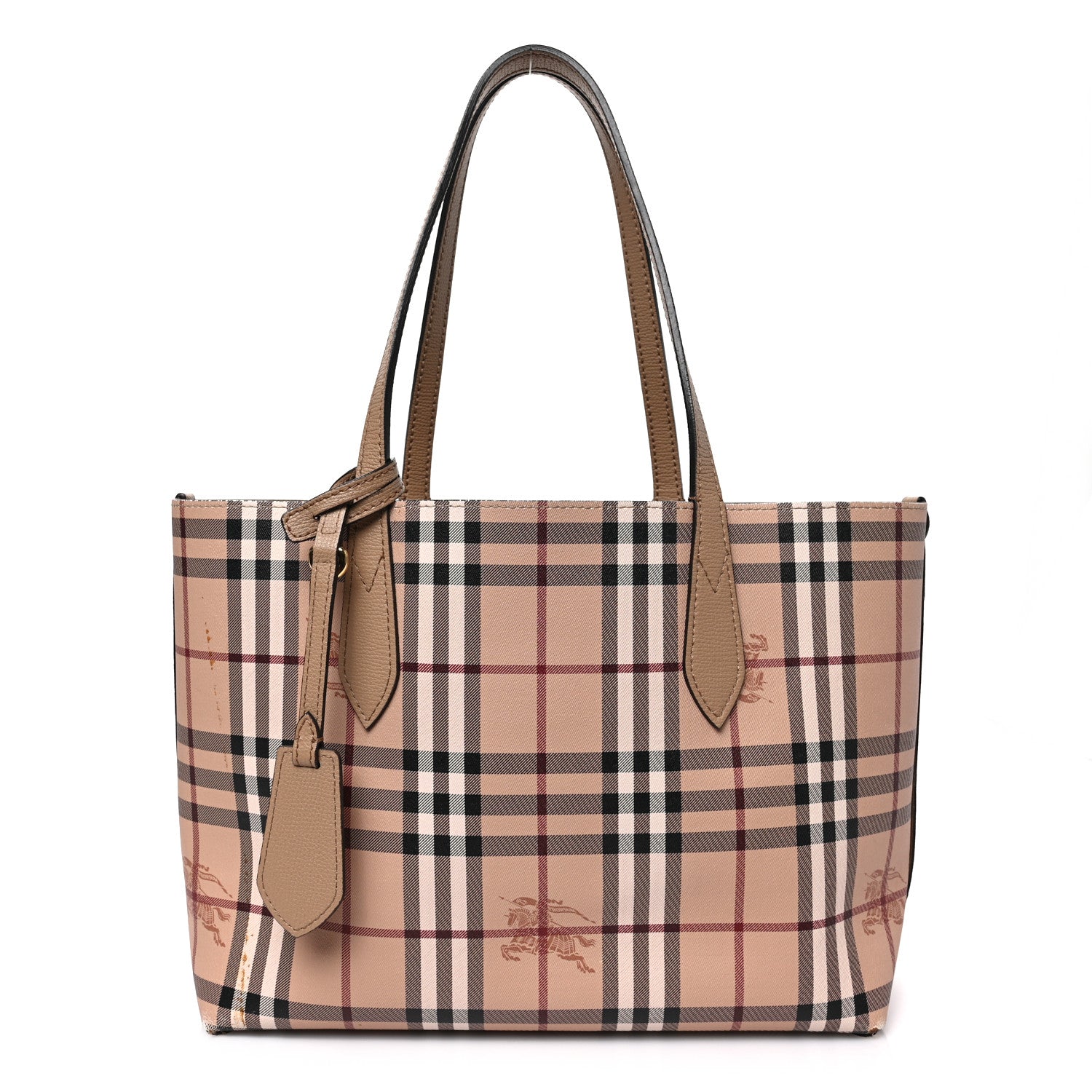 Burberry Grainy Calfskin Haymarket Check Small Reversible Tote Mid Camel 1 of 8