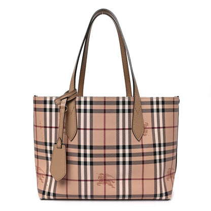 Burberry Grainy Calfskin Haymarket Check Small Reversible Tote Mid Camel 1 of 8