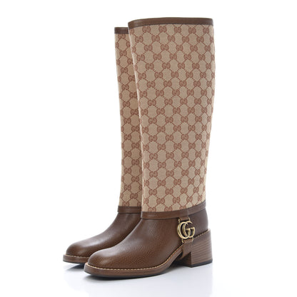 Gucci GG Monogram Calfskin Lola Tall Boots 37.5 Beige Ruggine Cuir 3 of 7