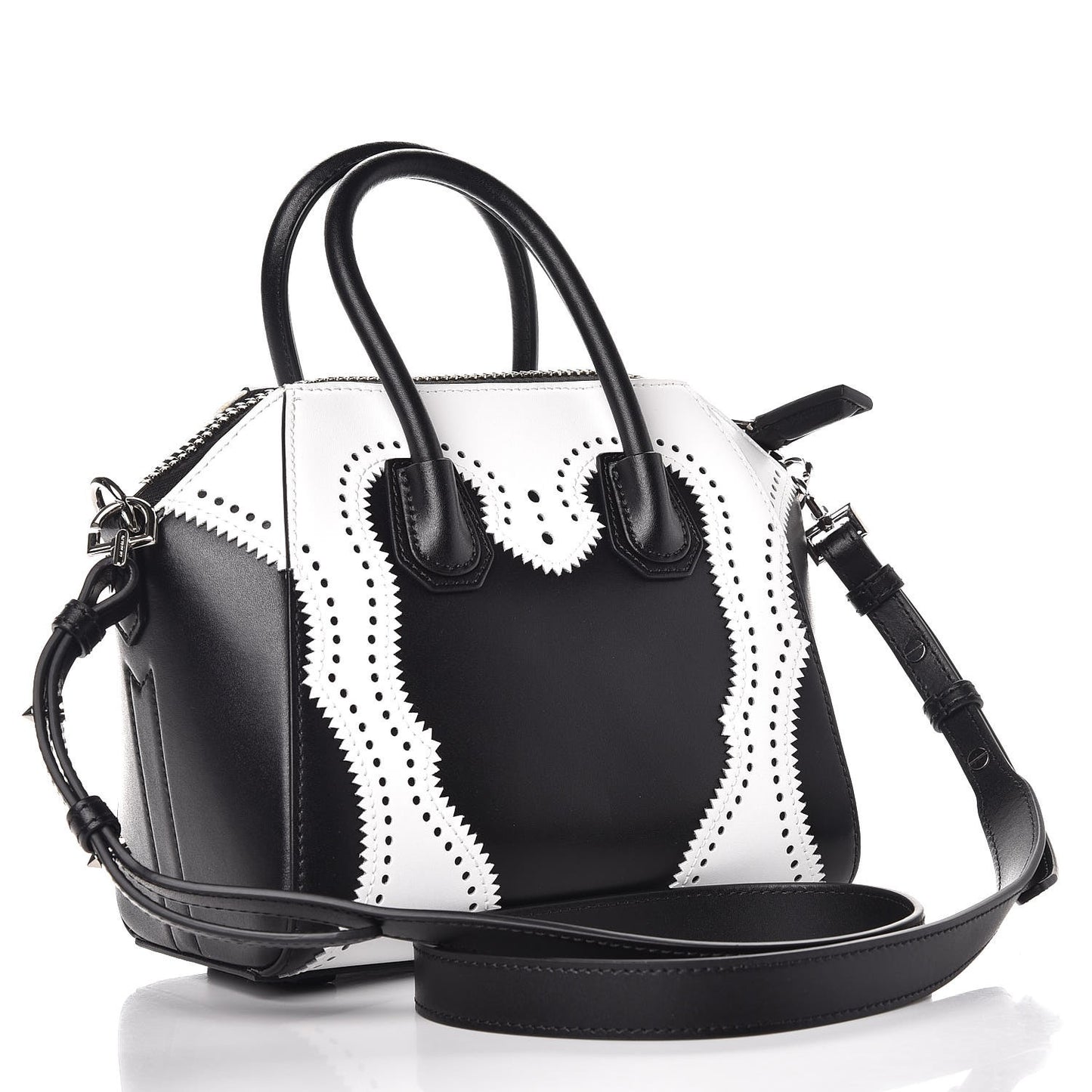 Calfskin Brogue Mini Antigona Black White