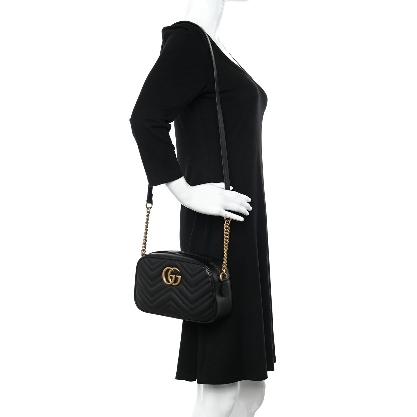 Calfskin Matelasse Small GG Marmont Chain Shoulder Bag Black