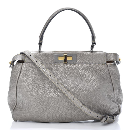 Fendi Metallic Calfskin Romano Selleria Medium Peekaboo Iconic Satchel Silver 4 of 17