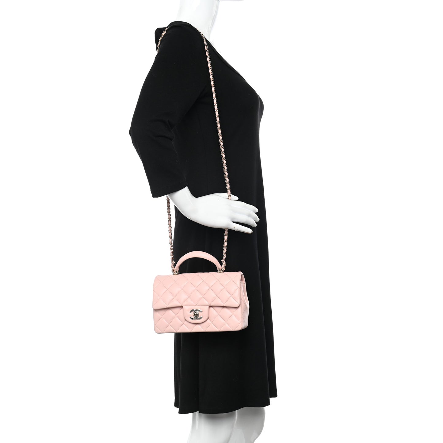 Lambskin Quilted Mini Top Handle Rectangular Flap Light Pink
