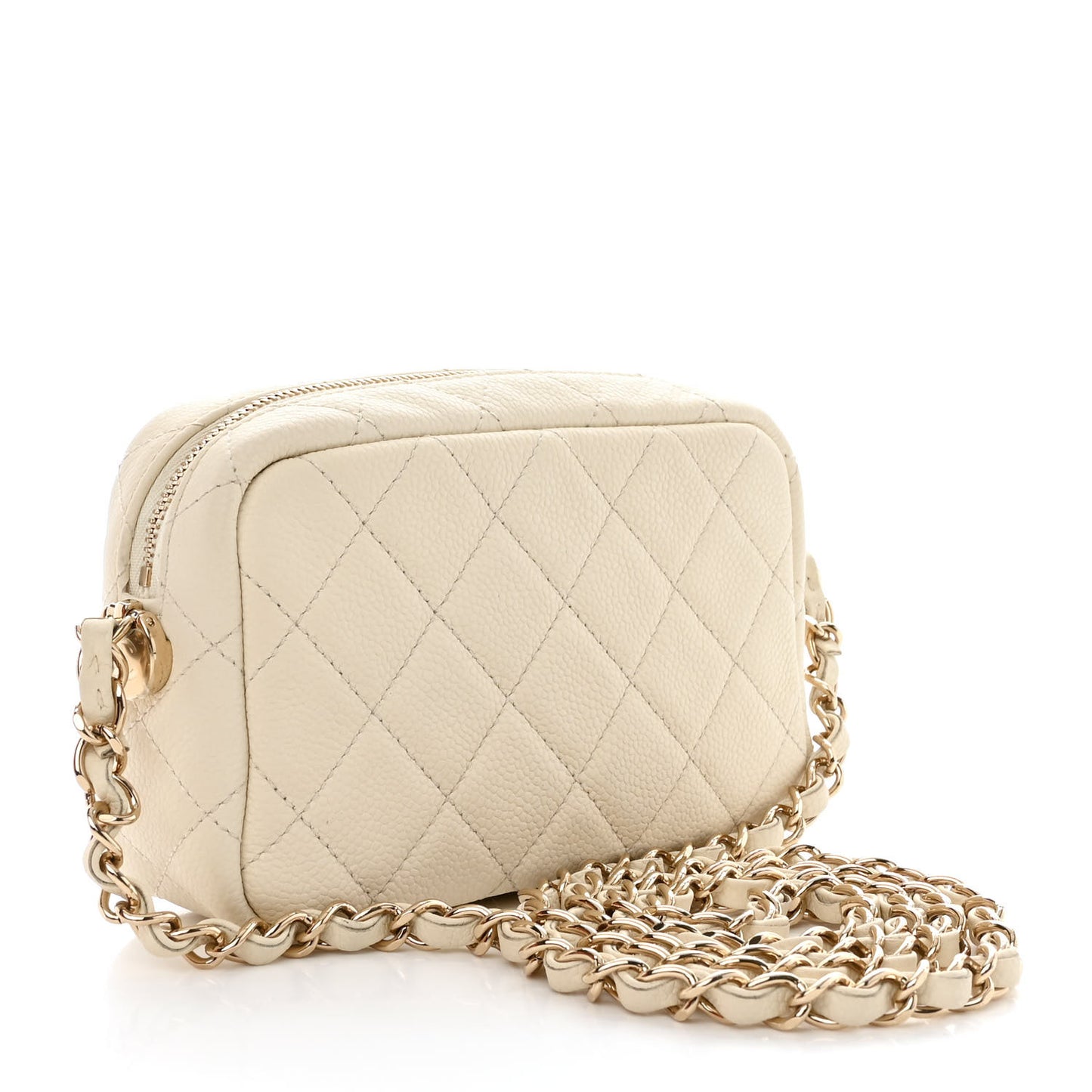 Caviar Quilted Mini Coco Tassel Camera Case White
