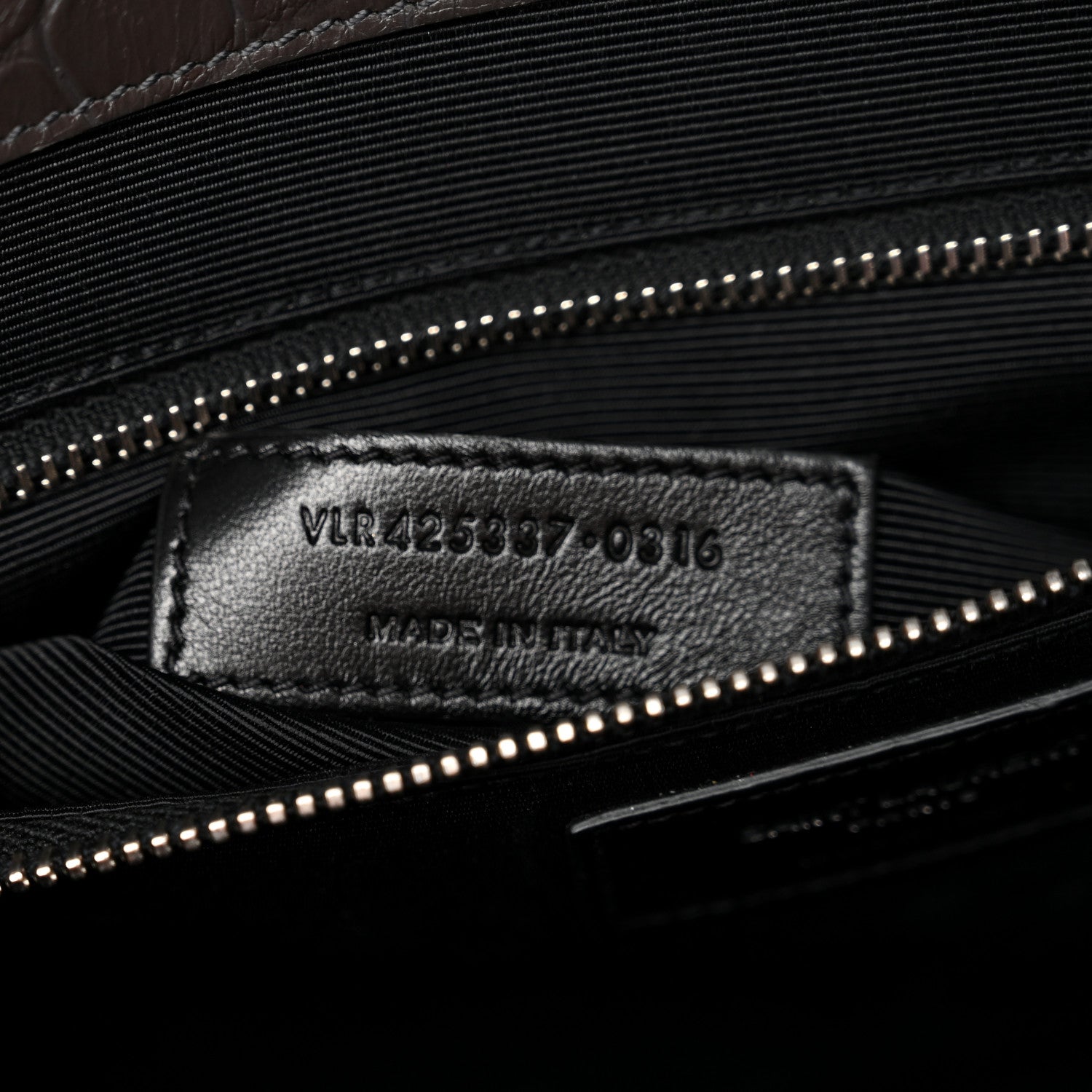 Saint Laurent Calfskin Crocodile Embossed Large Monogram Satchel Dark Brown 7 of 12