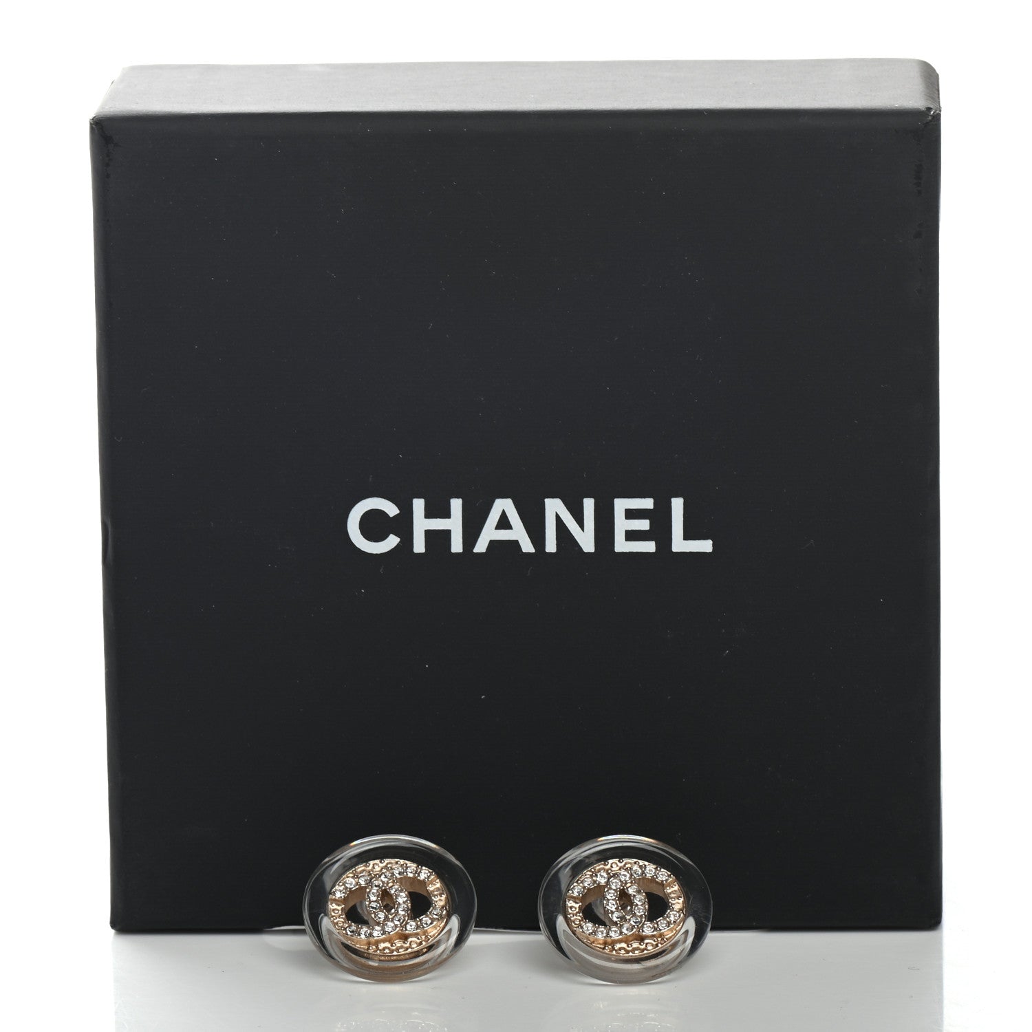 Chanel Resin Crystal CC Round Earrings Light Gold 5 of 5