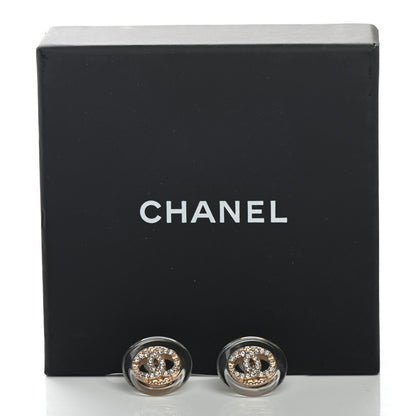 Chanel Resin Crystal CC Round Earrings Light Gold 5 of 5