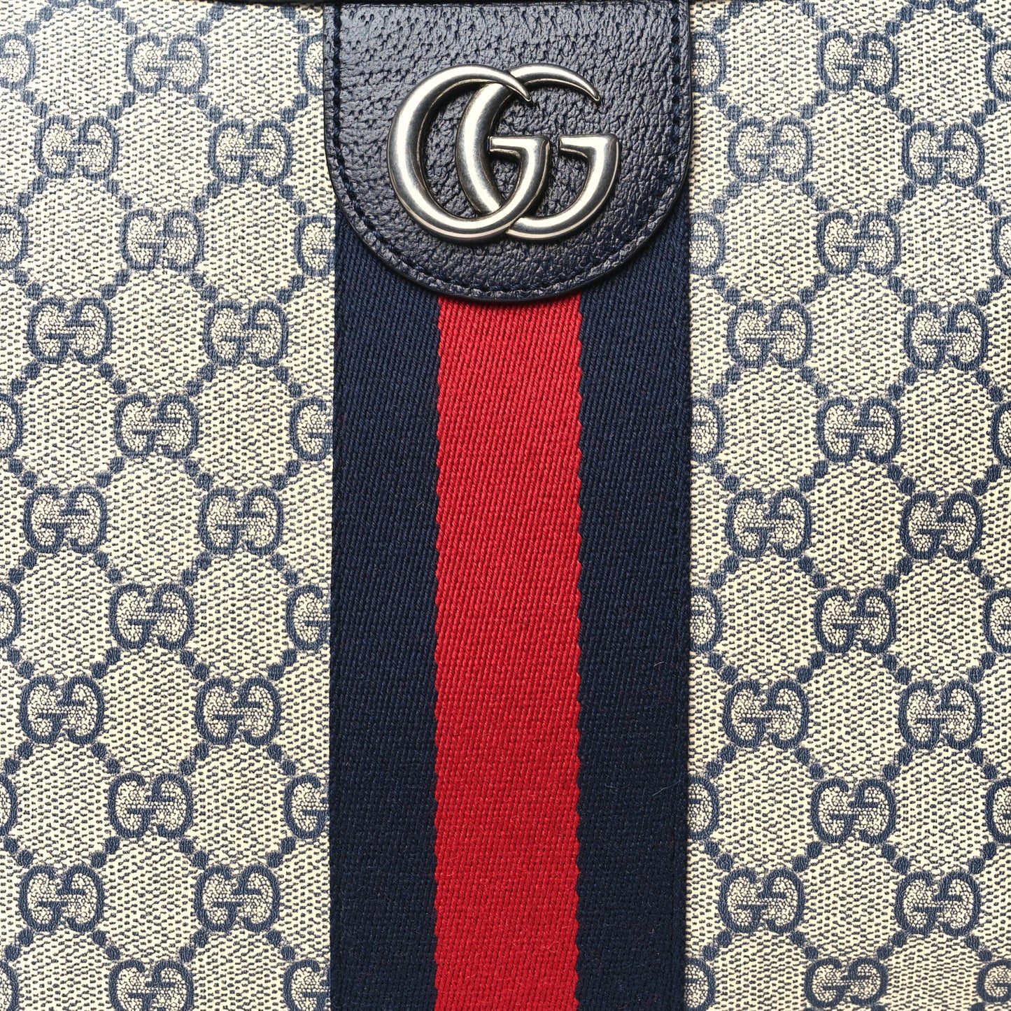 GG Supreme Monogram Textured Dollar Calfskin Web Small Ophidia Half Moon Hobo Beige Blue