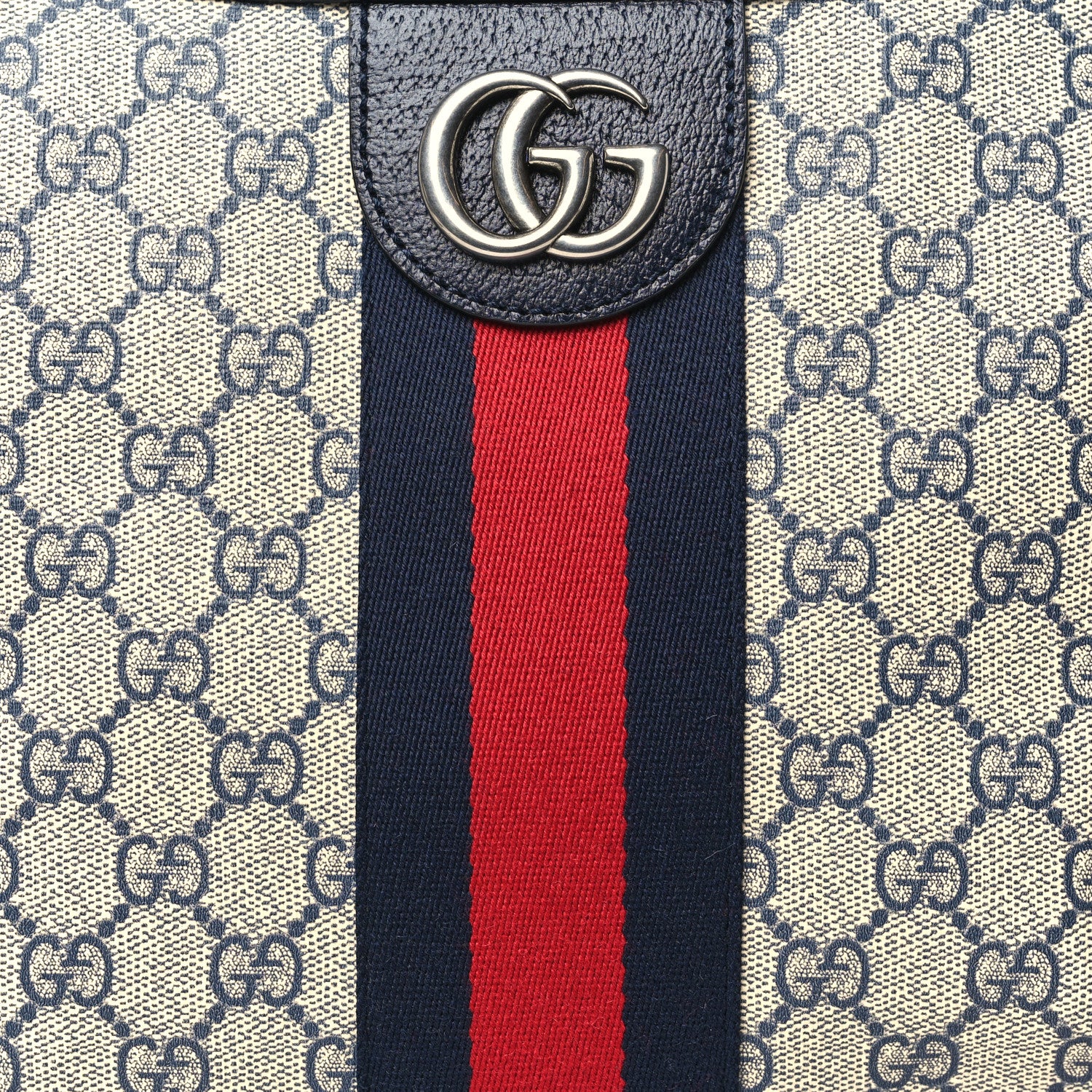 Gucci GG Supreme Monogram Textured Dollar Calfskin Web Small Ophidia Half Moon Hobo Beige Blue 8 of 10