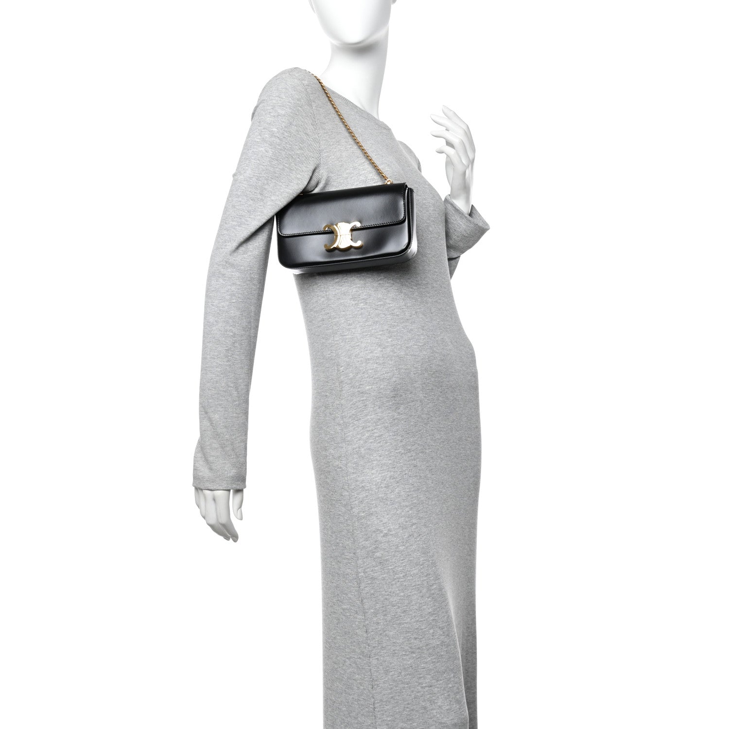 Celine Shiny Calfskin Triomphe Chain Shoulder Bag Black 2 of 13