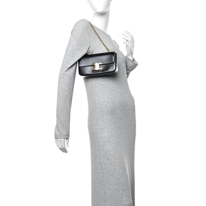 Celine Shiny Calfskin Triomphe Chain Shoulder Bag Black 2 of 13
