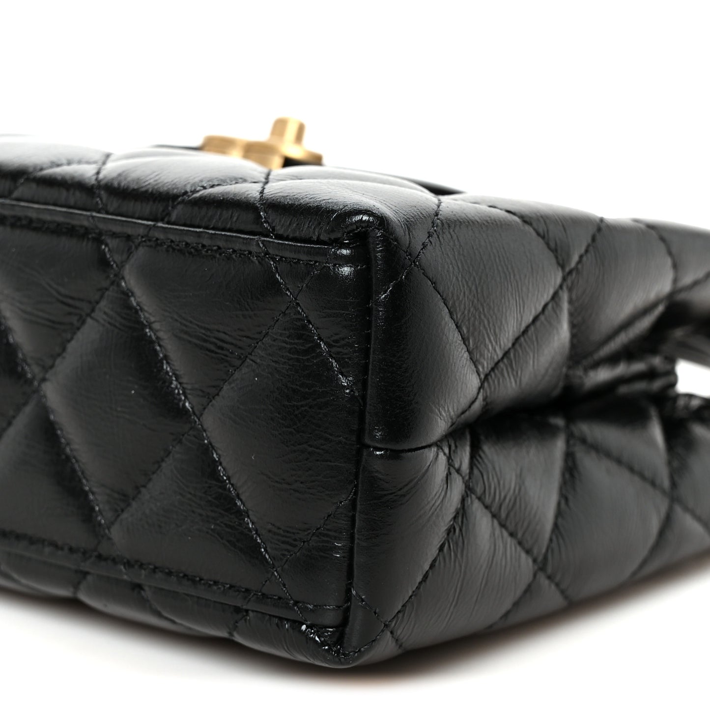 Shiny Aged Calfskin Quilted Nano Kelly Shopper Black