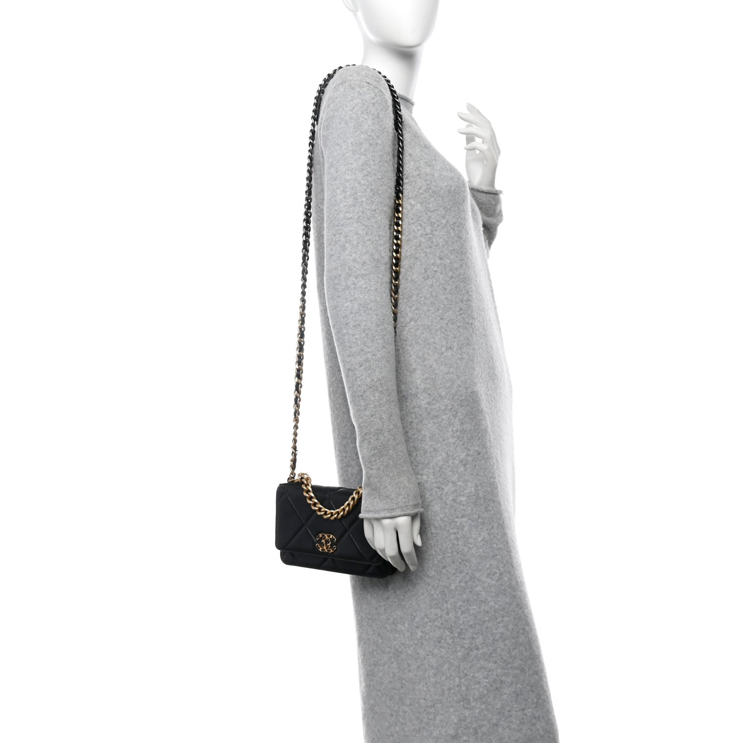 Chanel Lambskin Quilted Chanel 19 Wallet On Chain WOC Black 2 of 12