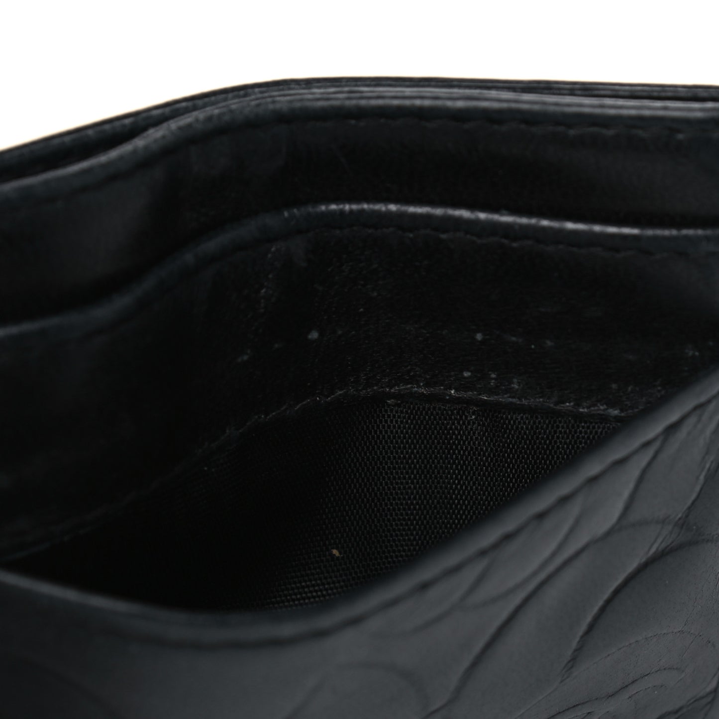 Lambskin Camellia Embossed Card Holder Black