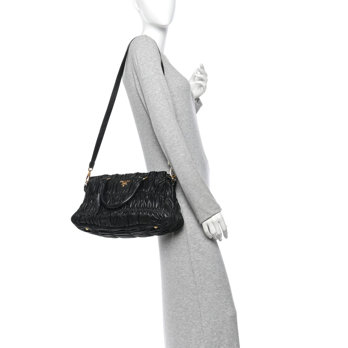 Nappa Gaufre Shopping Satchel Black