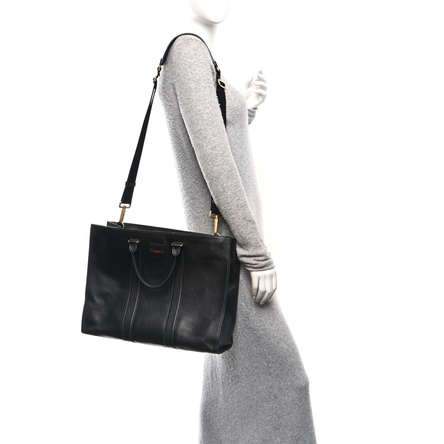 Gucci Grained Calfskin Web Top Handle Tote Black 2 of 11
