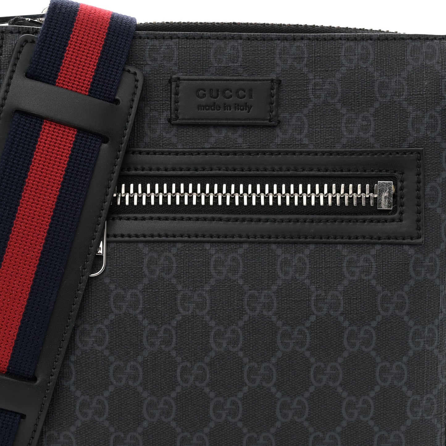 GG Supreme Monogram Web Small Flat Messenger Bag Black Grey