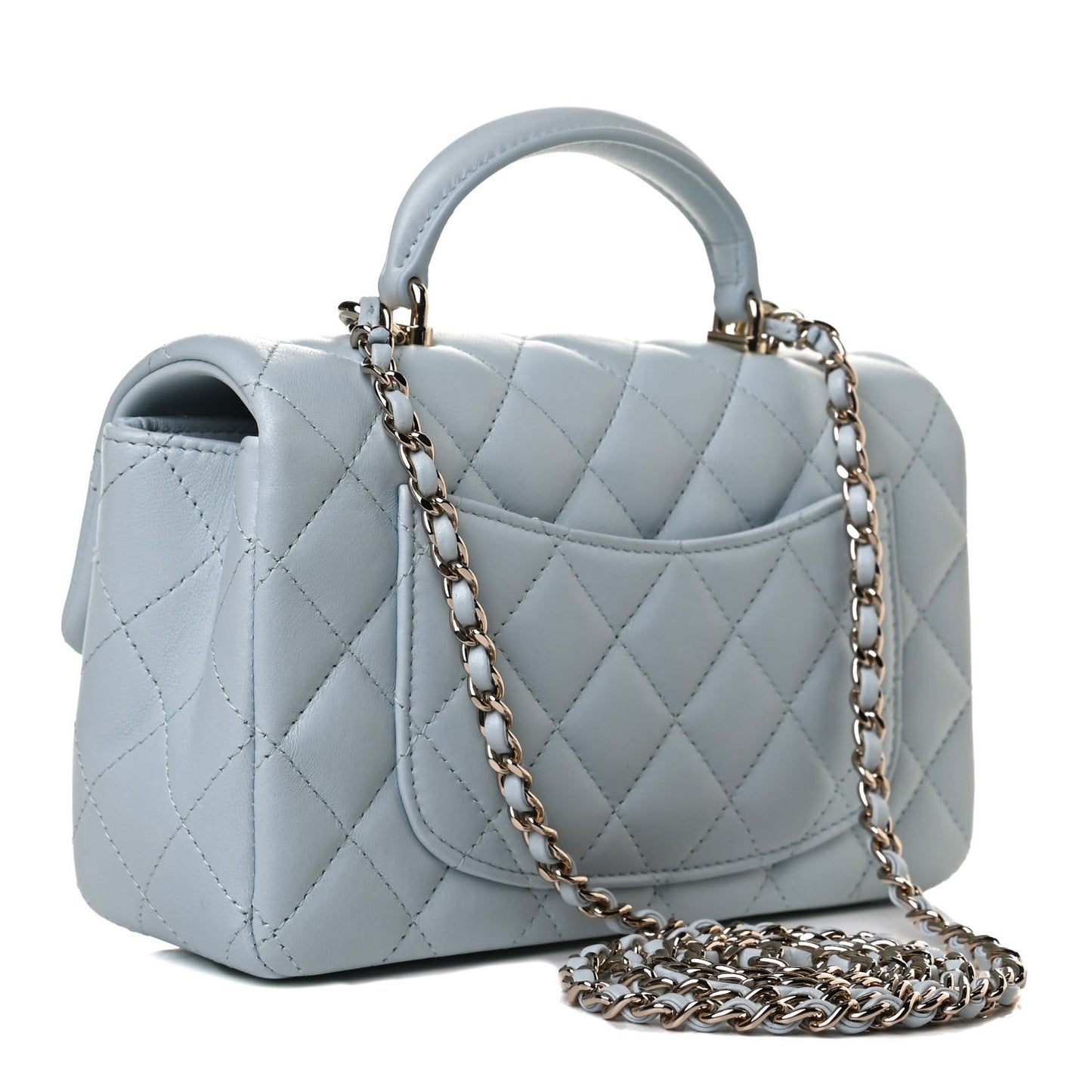 Lambskin Quilted Mini Top Handle Rectangular Flap Light Blue