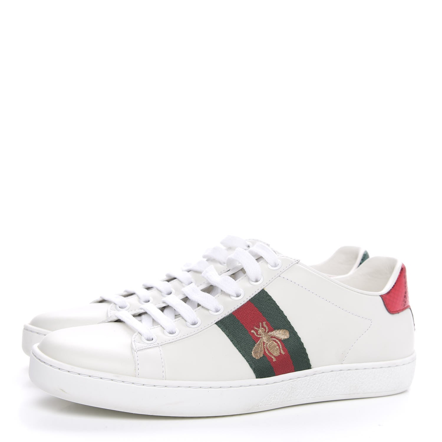 Gucci Calfskin Ayers Bee Embroidered Womens Ace Sneakers 37.5 White Green 3 of 8