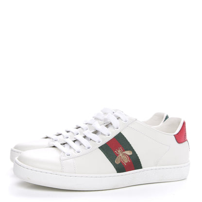 Gucci Calfskin Ayers Bee Embroidered Womens Ace Sneakers 37.5 White Green 3 of 8