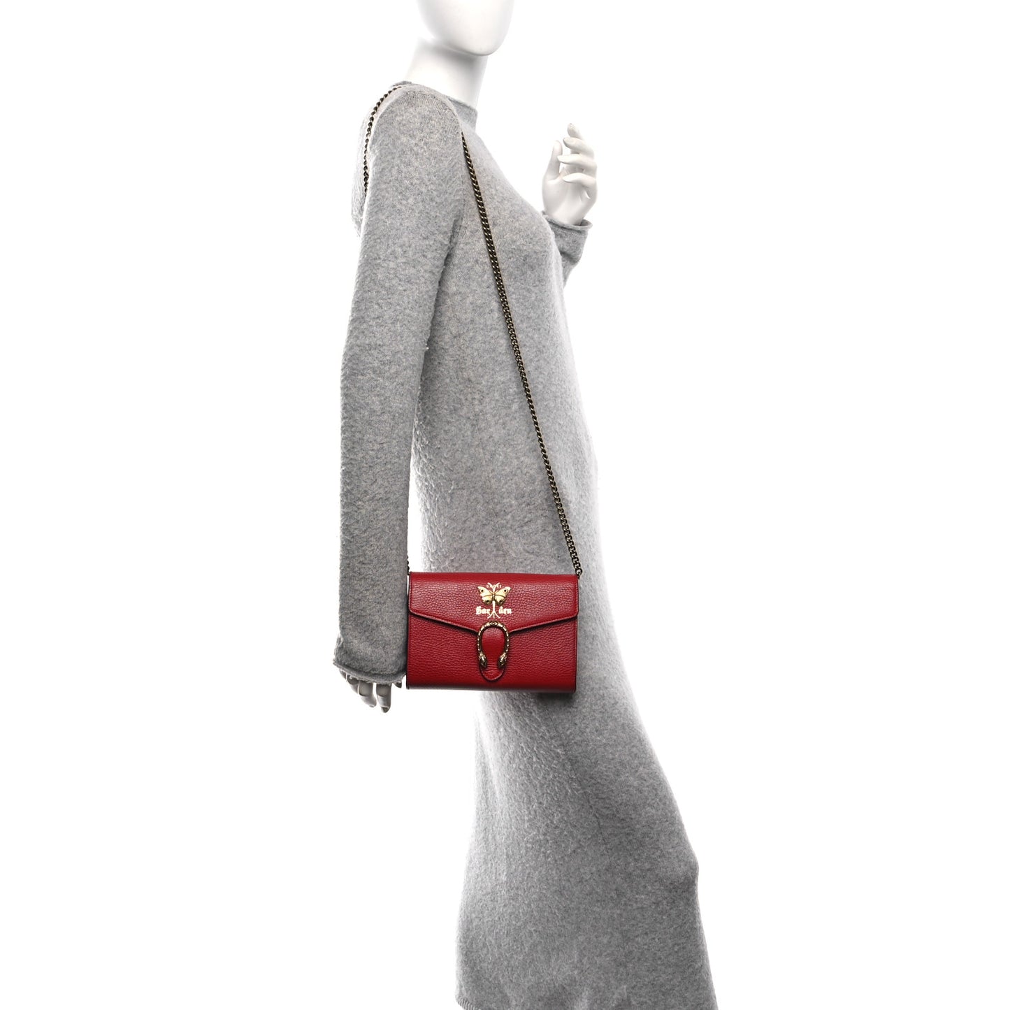 Calfskin Garden Dionysus Chain Wallet Hibiscus Red