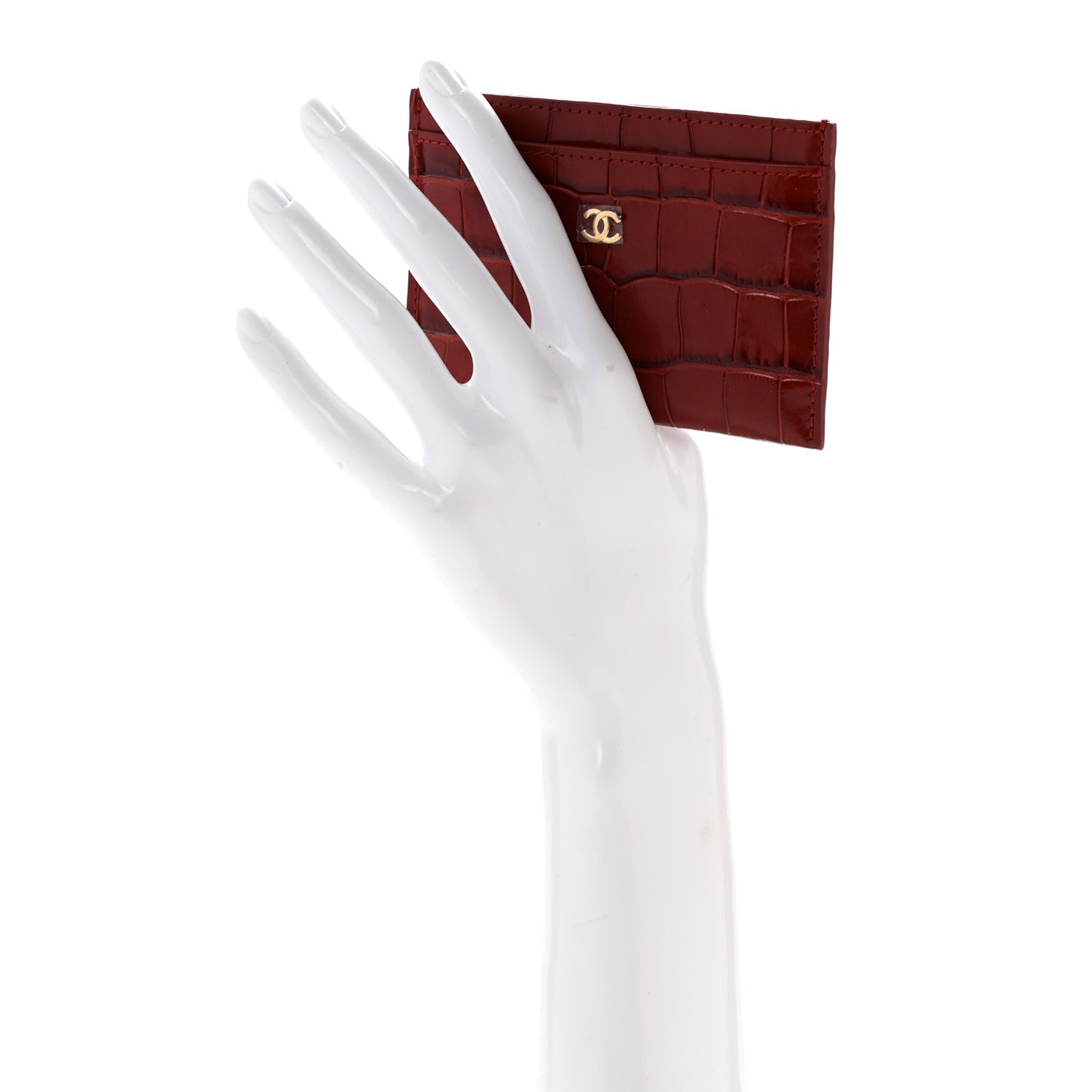 Calfskin Crocodile Embossed Crococo Card Holder Burgundy