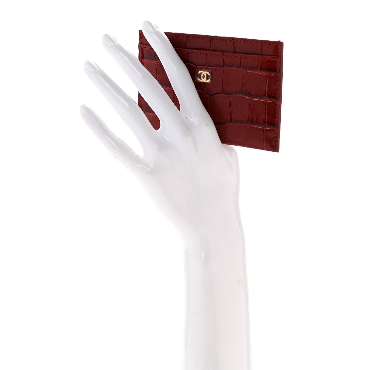 Chanel Calfskin Crocodile Embossed Crococo Card Holder Burgundy 2 of 8