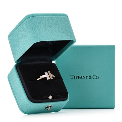 Tiffany 18K Rose Gold Diamond Mother of Pearl T Wire Ring 53 6.5 5 of 5