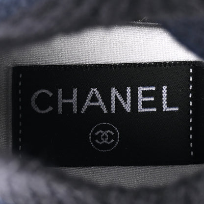 Chanel Knit Fabric Suede Calfskin Womens CC Sneakers 38 Navy Black 7 of 8