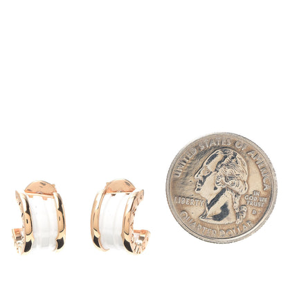 Bulgari 18K Rose Gold White Ceramic B.Zero1 Hoop Earrings 2 of 6