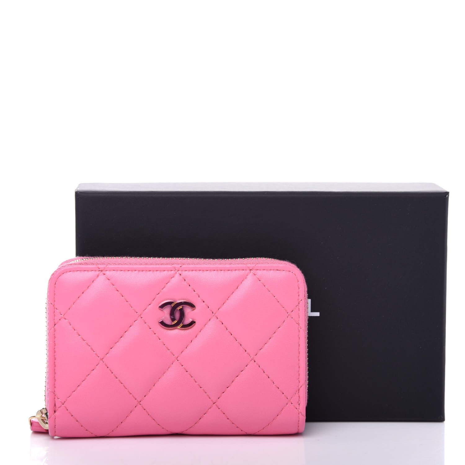 Chanel Lambskin Quilted Zip Around Coin Purse Wallet Pink Yellow 8 of 9
