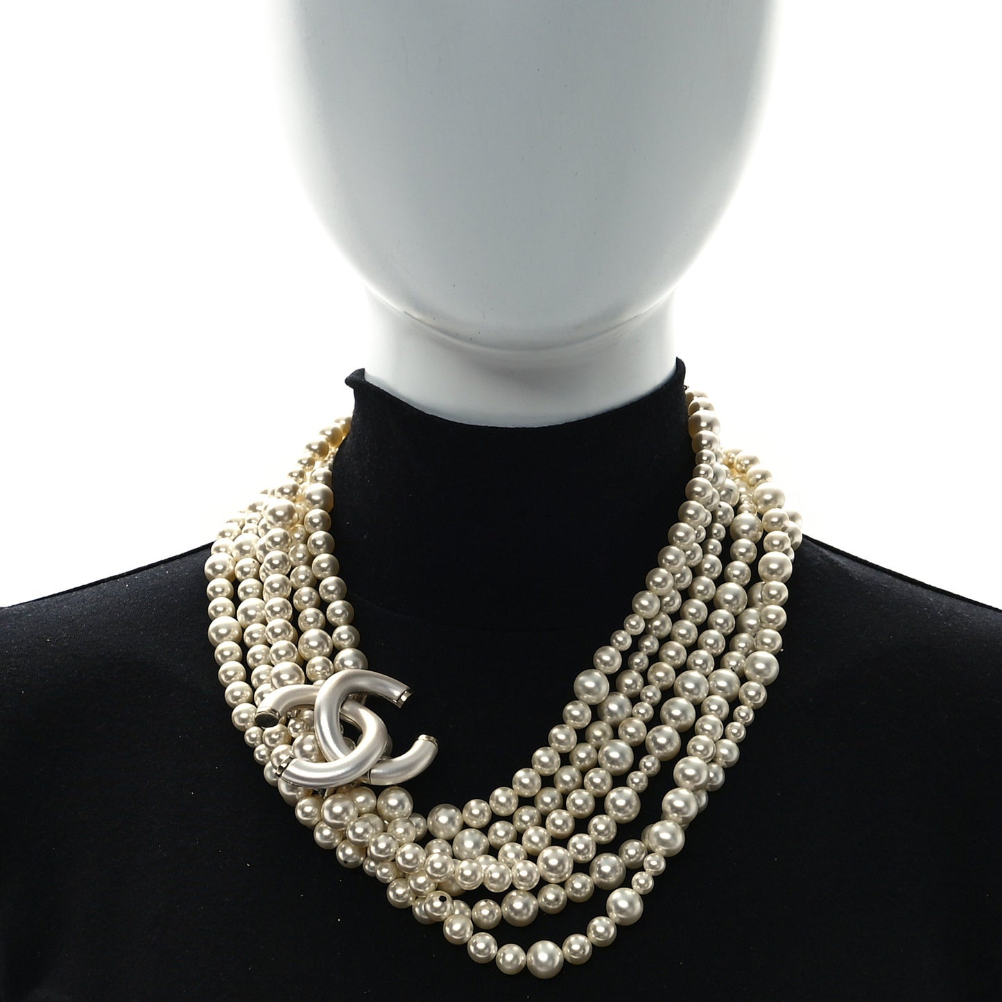 Graduated Pearl Studded CC Multi Strand Long Necklace Gold
