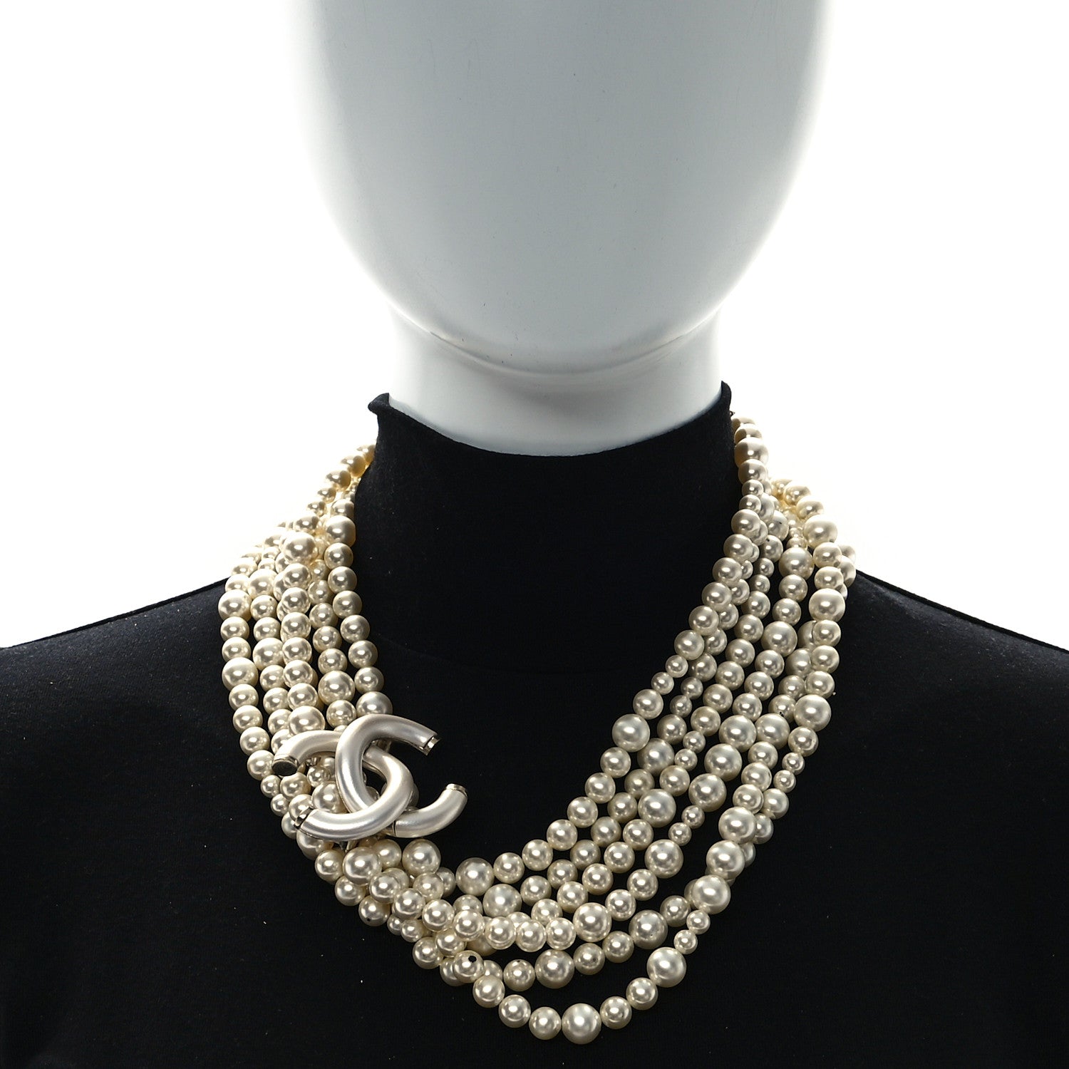 Chanel Graduated Pearl Studded CC Multi Strand Long Necklace Gold 2 of 6